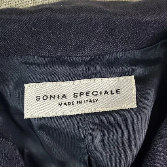 Sonia Speciale Blazer Womens 42 Dark Blue Flax Linen Blend Half Lined Italy - Picture 9 of 14